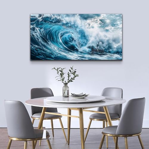 ERQINHUA Blue Wave Canvas Wall Paintings Wall Art For Living Room Wall Decor For Bedroom Ocean Inspiration Pictures Office Mural Posters Modern Home Decor Aesthetics Artwork Ready To Hang 20"X40"