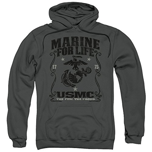 Trevco US Marine Corps for Life Unisex Adult Pull-Over Hoodie for Men and Women Charcoal