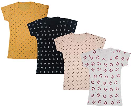 Image of indi weaves Girls Half Sleeve Cotton Printed T-Shirts Pack of 4