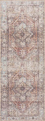 BoutiqueRugs Beck Farmhouse Runner Rug - Machine Washable - Brown, Gray, Blue - 2'7