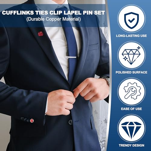 Set de Mancuernillas, Clip para Corbata y Pin Redondo con Piedras miniatura 3