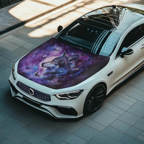 Image of Galaxy Wolf Car Hood Flag Cover - 59x39 in Car Hood Cover for Car Decor,Car Hood Cover Protector for Auto Car Truck Van SUV