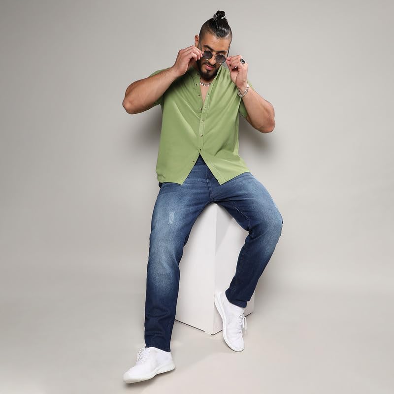 Image of Instafab Plus Men's Shirt for Casual Wear | Spread Collar | Short Sleeve | Button Closure | Plus-Size Fit | Cotton Shirt Crafted with Comfort Fit for Everyday Wear