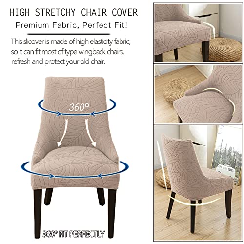 Keluina Newest Jacquard Dining Chair Covers,High Stretchy Fit Wingback Side Chair Slipcovers,Upholstered Arm Dining Chair With Nailed Trim Seat Protector Covers (Sand,4 Pc) #TOP5