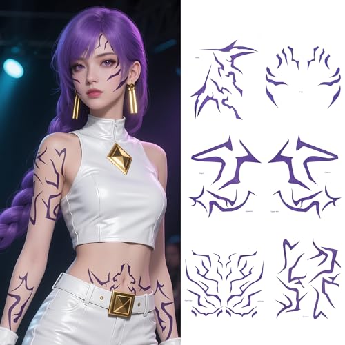 6 PCS Rumi Cosplay Temporary Tattoos Realistic Waterproof Purple tattoo Stickers for Cosplay Party Festival Photoshoot Halloween Makeup (Purple)
