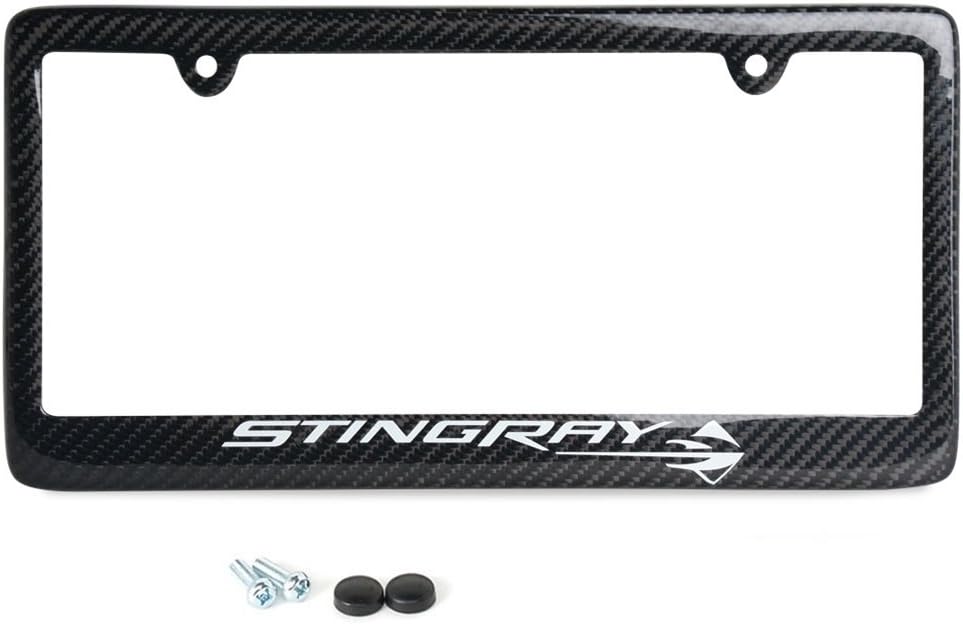 C7 Corvette Carbon Fiber License Plate Frame with Stingray Script & Fish Logo for 2014-2019 Corvettes