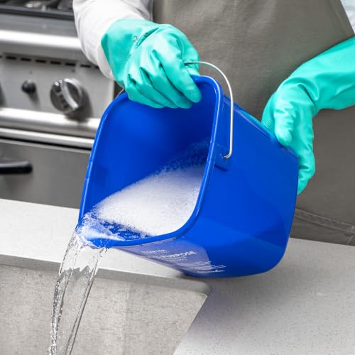 Image of Restaurantware Plastic Bucket with Stainless Steel Handle Pack of 1, 6 Quart Plastic Cleaning Pail, Blue Square Design, Measurement Graduations, for Janitorial and Foodservice Use