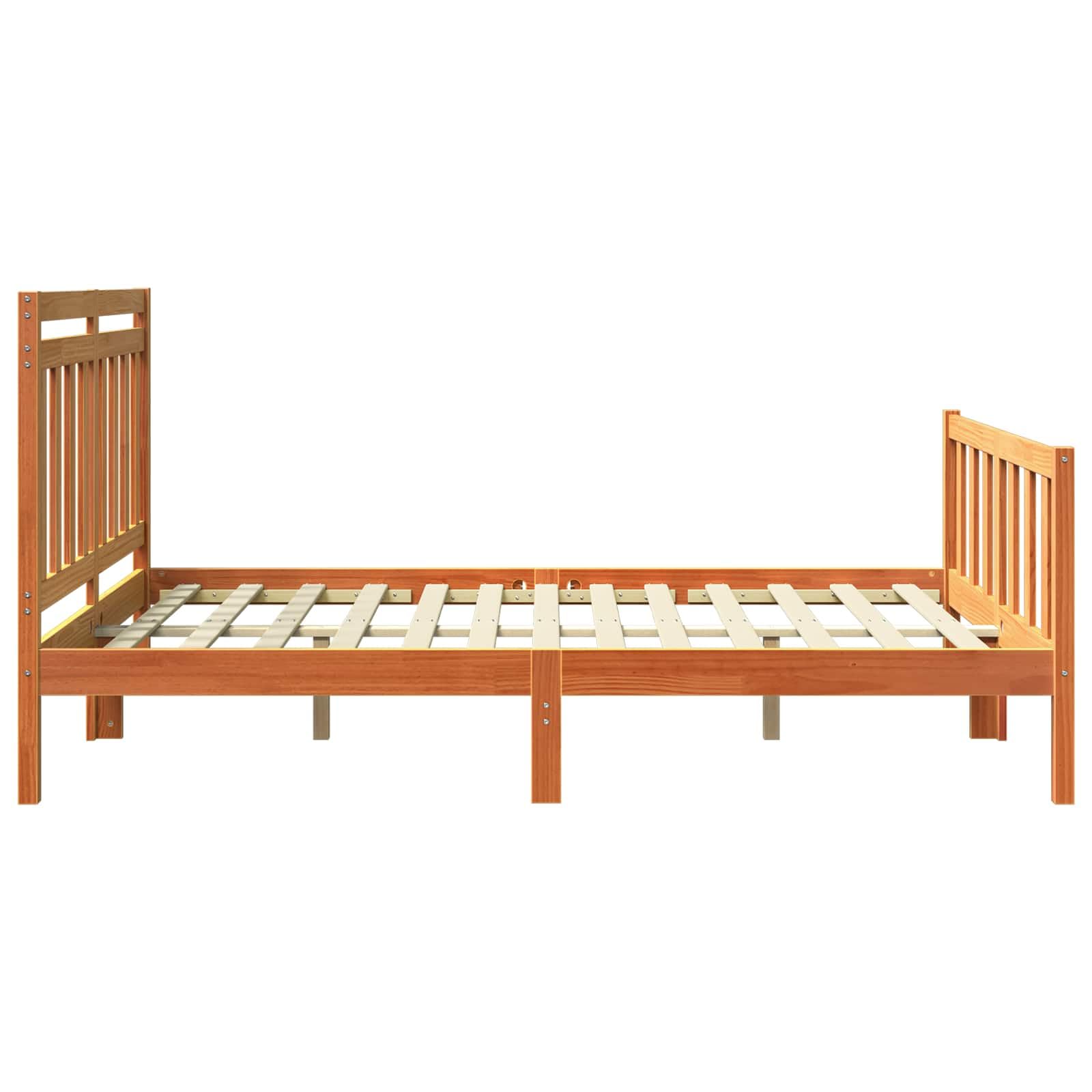 Estructura de Cama de Madera Maciza de Pino marrón Cera, 205,5 x 145,5 x 100 cm, Cama somier con cabecero para Dormitorio, Soporte para colchón matrimonial Grande, Descanso para 2 Personas