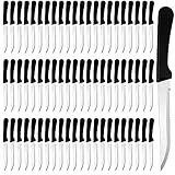 Gisafai 150 Pieces Steak Knives Stainless Steel Serrated Knives with Pointed Blade Black Plastic Handle for Kitchen Restaurant Tableware Camping Butter, Dishwasher Safe, 0.83 x 8.78 Inches