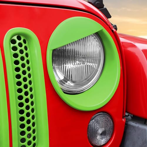 Image of Mesh Grille Grill Insert+ Headlight Turn Light Cover Trim Fit for 2007-2018 Jeep Wrangler JK JKU Style A(Green)
