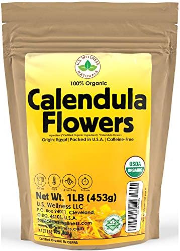 Calendula Tea 1LB (16Oz) 100% CERTIFIED Organic Whole Flower Herbal Tea (Calendula Officinalis), Caffeine Free in 1 lbs. Bulk Resealable BPA-free Bags from U.S. Wellness