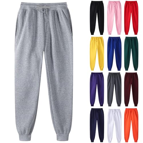 Pantalon de Jogging Femme Sweatpants Taille Élastiqué avec Poches Pantalons de Survêtement Mode Sport Uni Sarouel Jogging Pantalon Workout Training Chaud Pants...