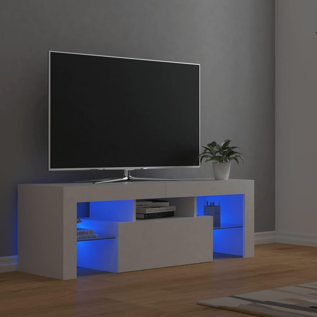vidaXL Mueble para TV con Luces LED Soporte Armario Aparador Estante Salón Sala de Estar Decoración Entretenimiento Blanco 120x35x40 cm