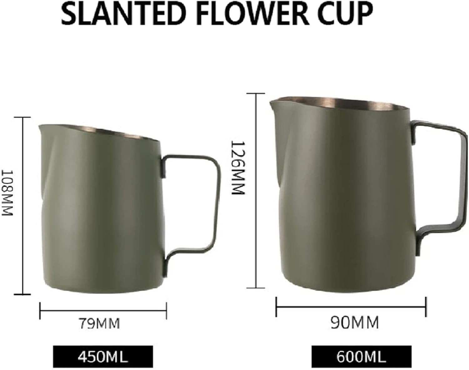 Milk Frothing Pitcher Milk Frothing Pitcher Jug Coffee Mug Slanting Mouth Pull Flower Cup for Coffee Latte Art(Green,450ml)