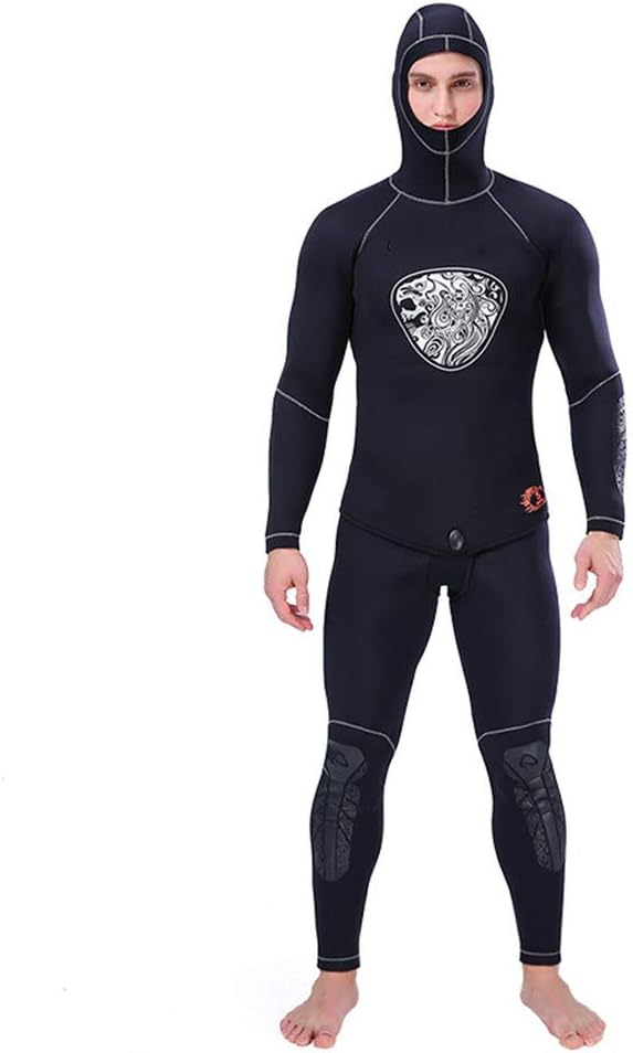GRDRP Mens Wetsuit Two-Piece Set, Advanced Diving Special Fabric, Warm Sunscreen Scratch-Resistant, Suitable for Surfing, Swimming, Scuba Diving, 5Mm