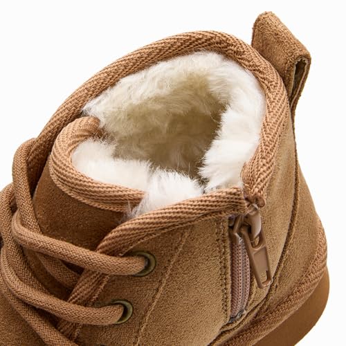 EasyStar Girls and Boys Winter Lace-Up Warm Fur Lining Ankle Boots with Side Zipper4