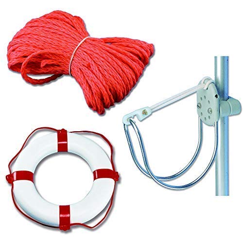 Rettungsring 57 * 34 cm rot/weiß incl. Wurfleine 30 Meter und Halterung Set