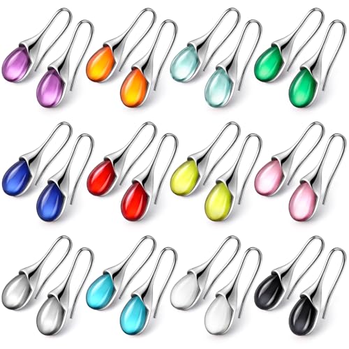 Nosiny 12 Pairs Teardrop Earrings for Women Teardrop Druse Crystal Drop Rainbow Dangle Hook Earrings for Valentine's Day Christmas Birthday Gifts(12 Colors)