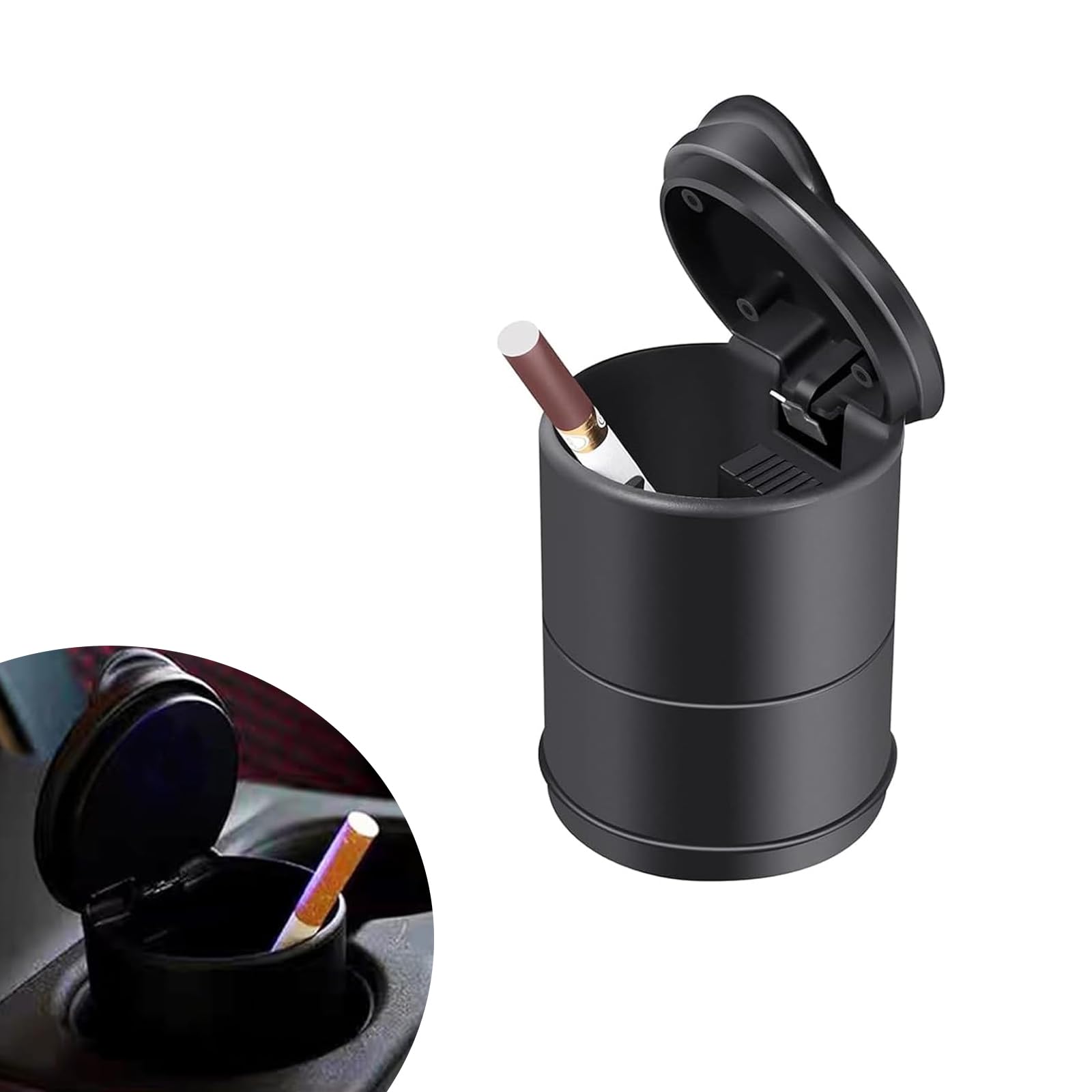 Pack-1 Car Ashtray Replacement, Cylindrical Portable Smooth Shockproof Vehicle Ashtray Accessories, Universal Anti-slip Waterproof Durable Automotive Ashtray for Truck SUV Car (Black)