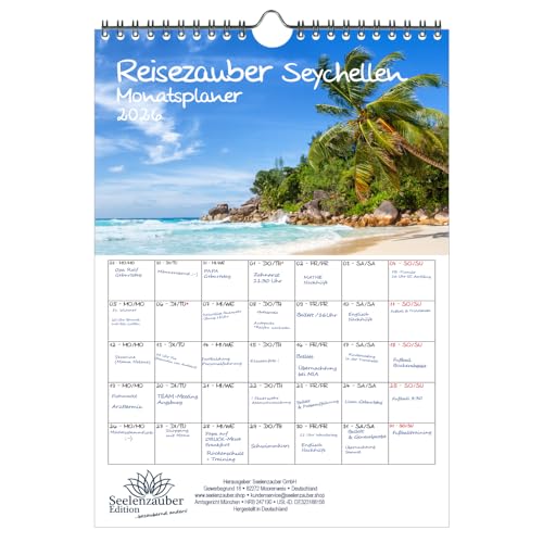 Calendario A4 para vacaciones 2026, viaje, playa, mar Seelenzauber