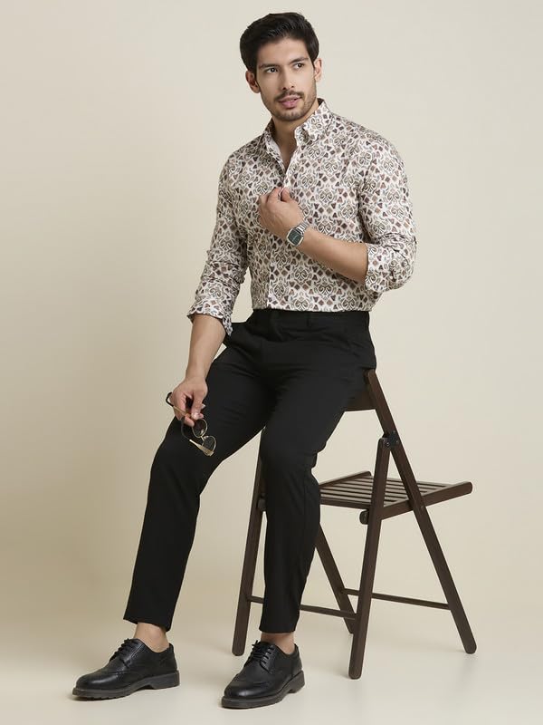Image of MARK & ALBERT Men's Printed Full Sleeves Regular Fit Shirt Blue | 100% Cotton Stretchable Fabric