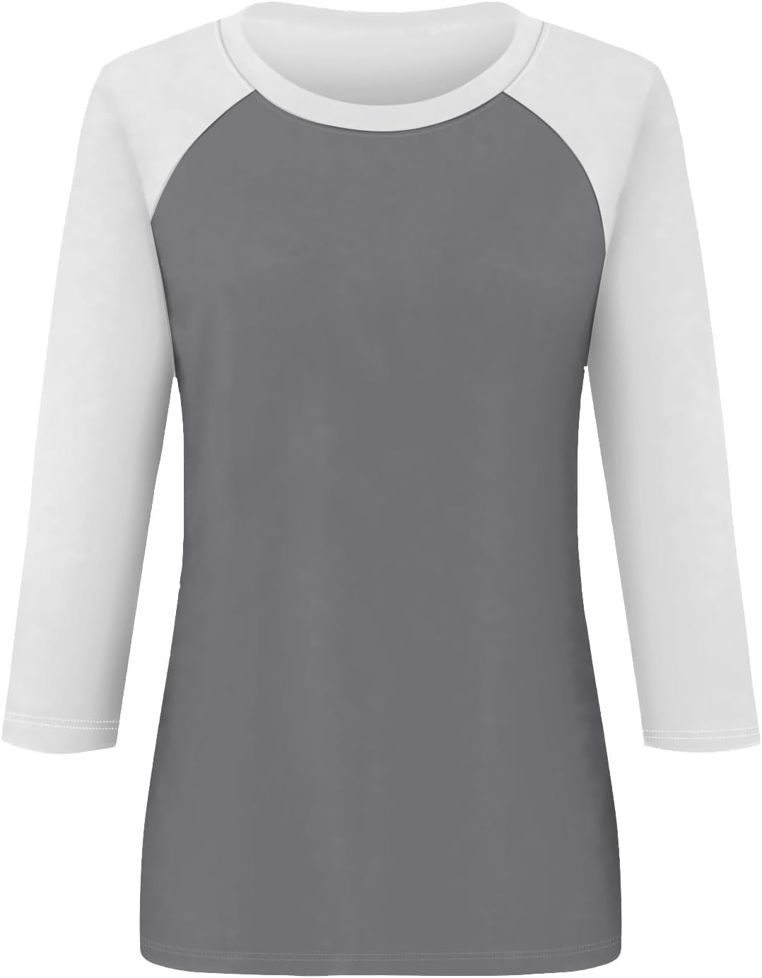 Women's Summer 3/4 Sleeve Tops Round Neck Color Block Casual Shirts Three Quarter Length Loose Fit Tunic Blouses