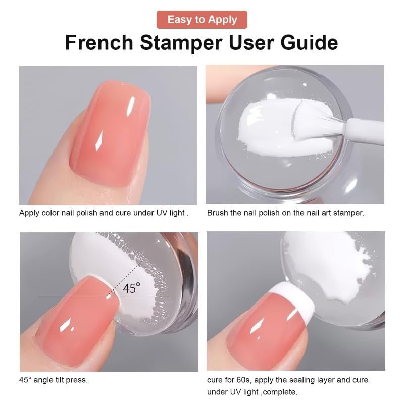 French Tip Nail Stamper 6PCS, Soft Silicone 2-in-1 Manicure Set with Stamp Heads, Scraper & Replacement Heads, for Home DIY & Nail Salon,01