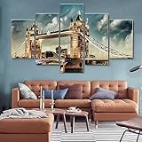 WAGYU 5 piezas de arte de pared Puente de la torre de Londres impresión de lienzo de pared arte pintura,impresión en lienzo 5 piezas,cuadro sobre lienzo 5 piezas,cuadro en lienzo impresión 150x80cm