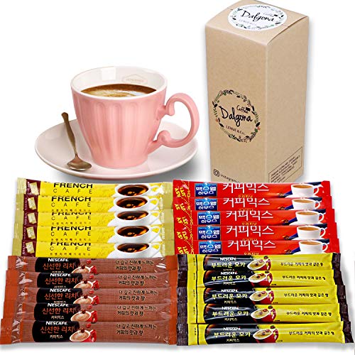 Korean 3 in 1 Instant Coffee Variety Sample Packets with Gift Box Set