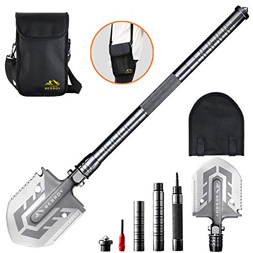 BESROY [2019年最新版] スコップ 多機能シャベル 折りたたみ 雪かき 緊急ツール 17種機能付き 携帯スコップ 収納バッグ付き