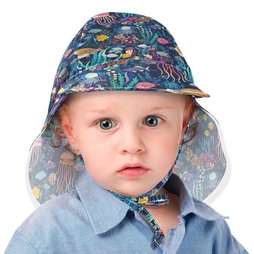 Toddler Boy Girl Beach Hats Baby Boys Beach Bucket Hat Baby Girls Sun Protection Large Brim Traveling Swim Hat Colorful Turtle Jellyfish2