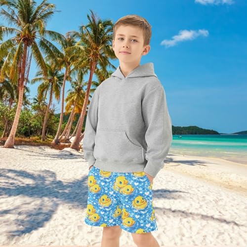 Boys Athletic Shorts with Pockets Blue Eyes Yellow Duck Running Basketball Shorts for Youth Elastic Waist Size 7-84