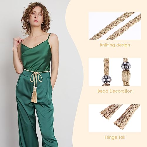 Women's Thin Braided Belt Trendy Boho Thin Belt Waistband Tassel Braided Waist Belt for Skirt Dress2