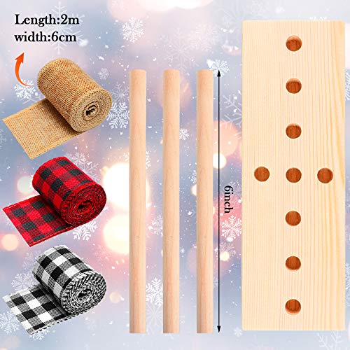 Wooden Ribbon Bow Maker With 3 Rolls Wired Burlap Craft Ribbons For Christmas Bows Holiday Wreaths Crafts Decoration #TOP6