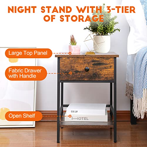 Amhancible Larger Nightstands Set Of 2, End Tables With Fabric Drawer And Storage Shelf, Industrial Side Tables Easy Assembly, For Living Bedroom Het01Sdbr #TOP4