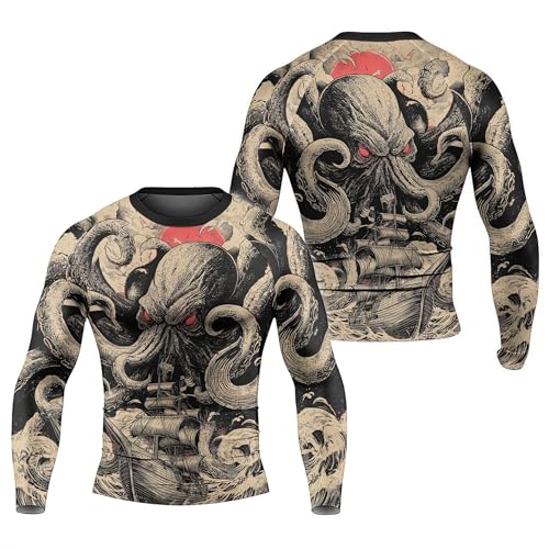 Octopus Men's Rash Guard Long Sleeve BJJ Rashguard for Men Jiu Jitsu Rash Guard Tight Compression Shirt