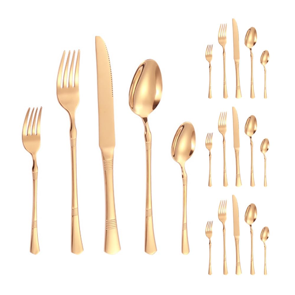 Besteckset aus Edelstahl, 20-teilig, bunt, mit horizontal gestreiftem Griff, Besteckset mit Steakmesser, Gabel, Löffel und Teelöffel für Küche und Esszimmer (schwarz)