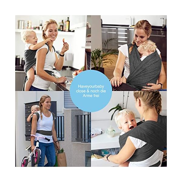 Babytragetuch Dunkelgrau – hochwertiges Baby-Tragetuch für Neugeborene und Babys bis 15 kg – aus 100 % Baumwolle – Bild 4