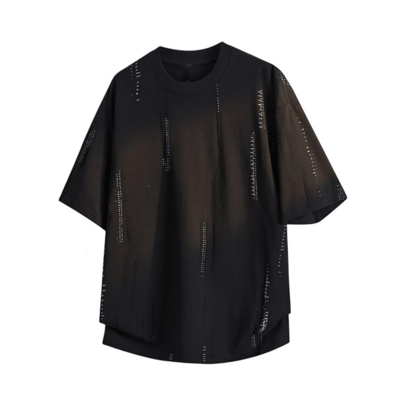 Camiseta de manga corta para hombre, cuello redondo, hombros curvados, mezcla de algodón, ajuste holgado, para uso diario