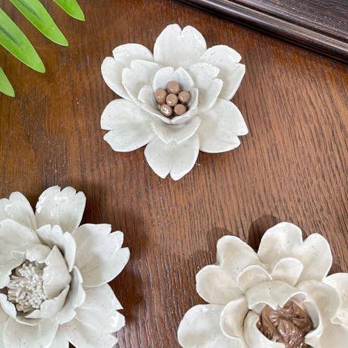 Image of Ceramic Flower Wall Art Decor, Artificial Flower Wall Sculpture,Handmade Ceramic Flowers for Home,Hallway,Living Room, Kitchen,Bathroom (Spotted Color,Snow Lotus, 2.76 inch)