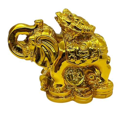 Image of Exclusive Fengshui Polyresin Elephant with Trunk Up with Ingots & Coins for Wealth, Good Luck & Fortune. (ES-3548)