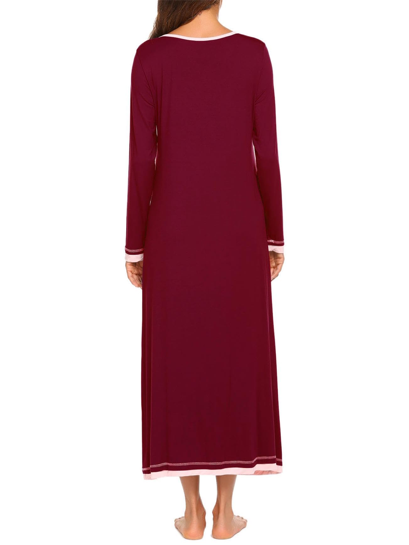 Ekouaer Camicia da Notte Donna Manica Lunga Girocollo Lungo da Notte Invernale Pigiama Comodo Ampio Sexy Camicie Tinta Unita Abbigliamentoda Casa S-XXL