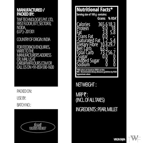 Image of TWF Bajra Flour | 2 Kg | 100% Bajra Millet Flour | Pearl Millet Atta | Natural & Gluten Free | Hulled | Stone Ground | Rich in Iron | High Fibre Atta | Ideal for Bhakri, Roti, Thepla | No Maida | No Additives