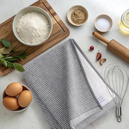 Mordimy Premium-Küchentücher, 8 Stück, 45,7 x 71,1 cm, Grau, großes Baumwoll-Küchenhandtuch, flache und Frottee-Geschirrtücher zum Trocknen von Geschirr, super saugfähige Geschirrtücher Set mit – Bild 3