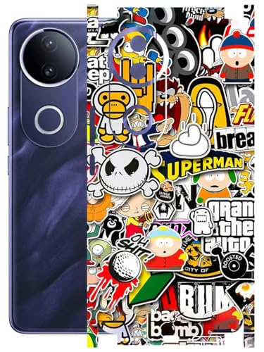 Image of AtOdds - Full Body Back Screen Guard Protector Film - Lamination Wrap Skin Sticker Compatible with VIVO T4R (5G) | Scratchproof Matte Finish (Design - Sticker Bomb)