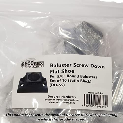 DECOREX Hardware 5/8" Round Baluster Screw Down Flat Shoe – Satin Black Aluminum Structural Base Mount with Screws – for Iron Balusters – Set of 10 – DH-55 by Decorex Hardware - Image 7