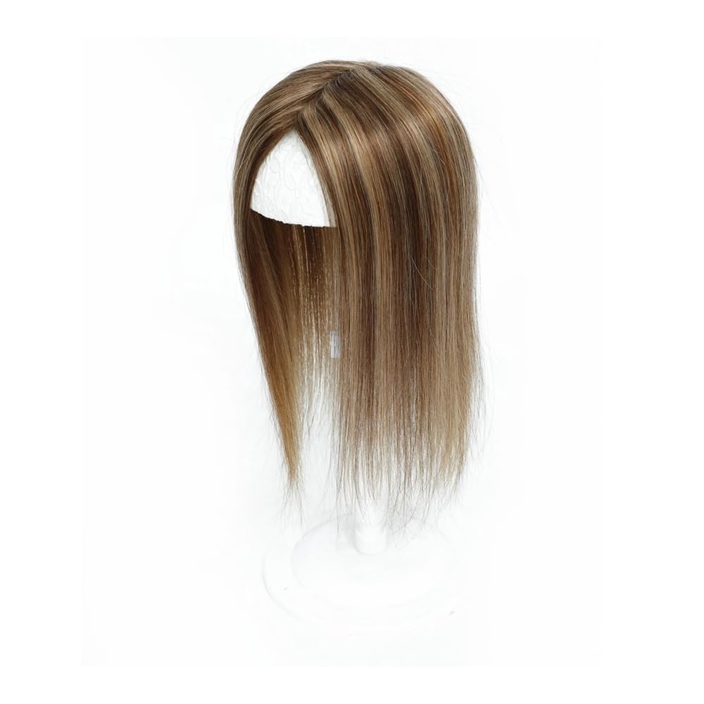 Toppers per capelli umani per donne con frangetta, base traspirante 12 x 13 cm con 3 clip antiscivolo per capelli radi, 10 pollici