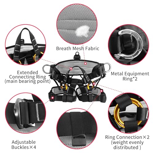 Image of NewDoar Climbing Harness, Mountaineering Rock Climbing Harness, Half Body Harness for Rappelling Fire Rescuing Tree Climbing