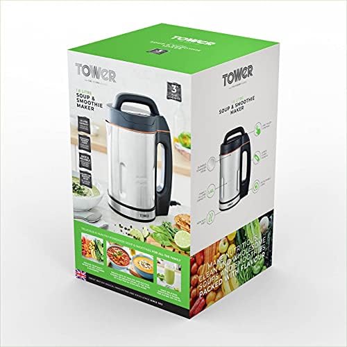 Tower T12031 Soup & Smoothie Maker with Intelligent Control System and Stainless Steel Jug and Blade, 1000W, 1.6 Litre, Stainless Steel