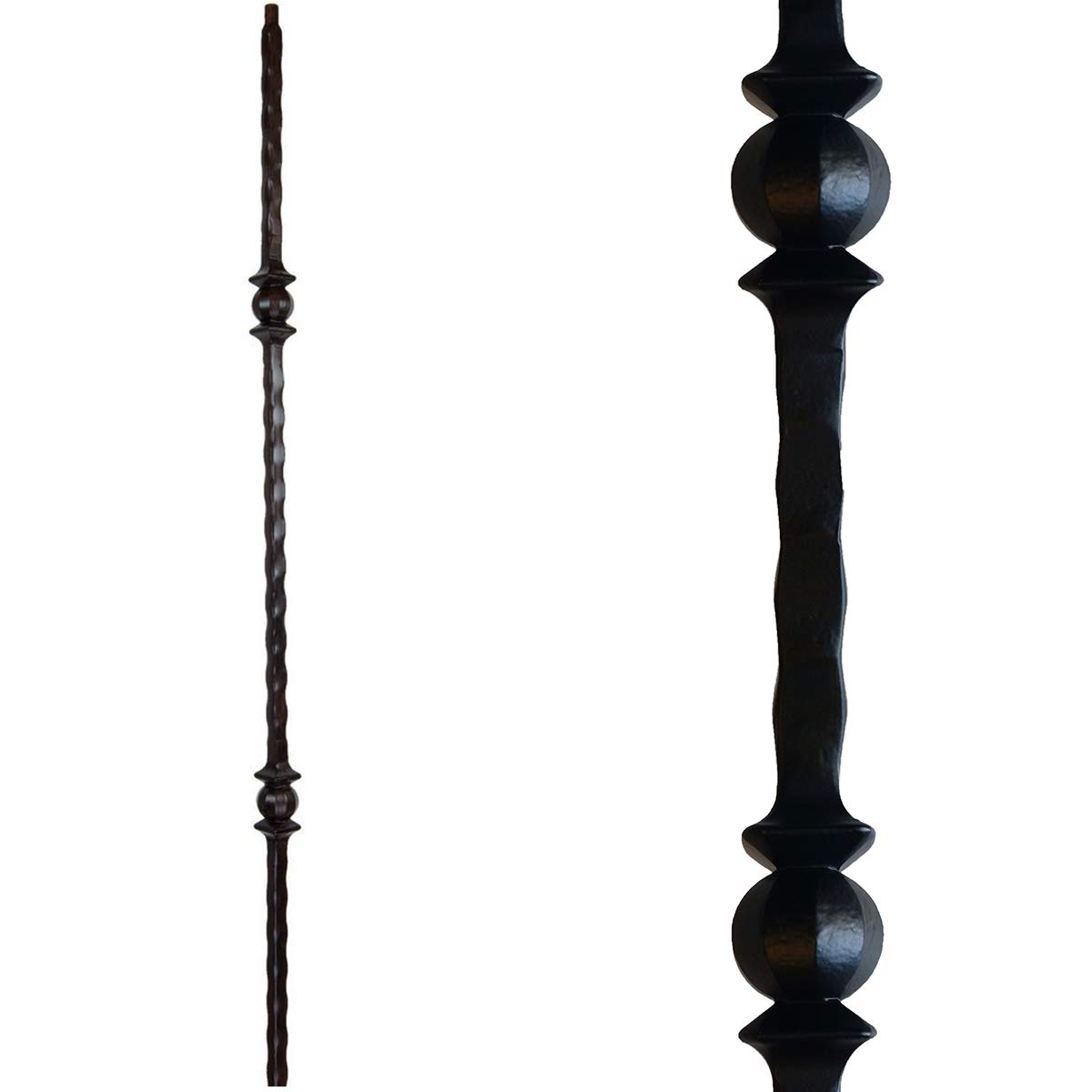 Double Forged Ball/Sphere Hammered 9/16" Metal Balusters (10-Pack) Tuscan 44" Tall (Real Satin Black not Matte or Flat)
